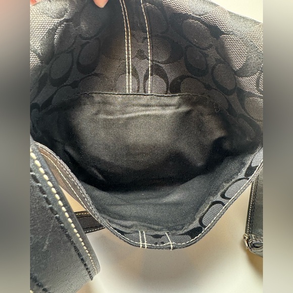 Coach Signature Shoulder Bag Crossbody Black Monogram Canvas & Leather #10082 - Picture 8 of 11